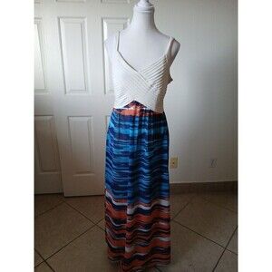 Robbie Bee Womens Maxi Dress Orange Blue Size 6 Sleeveless‎ Orange Blue Beige